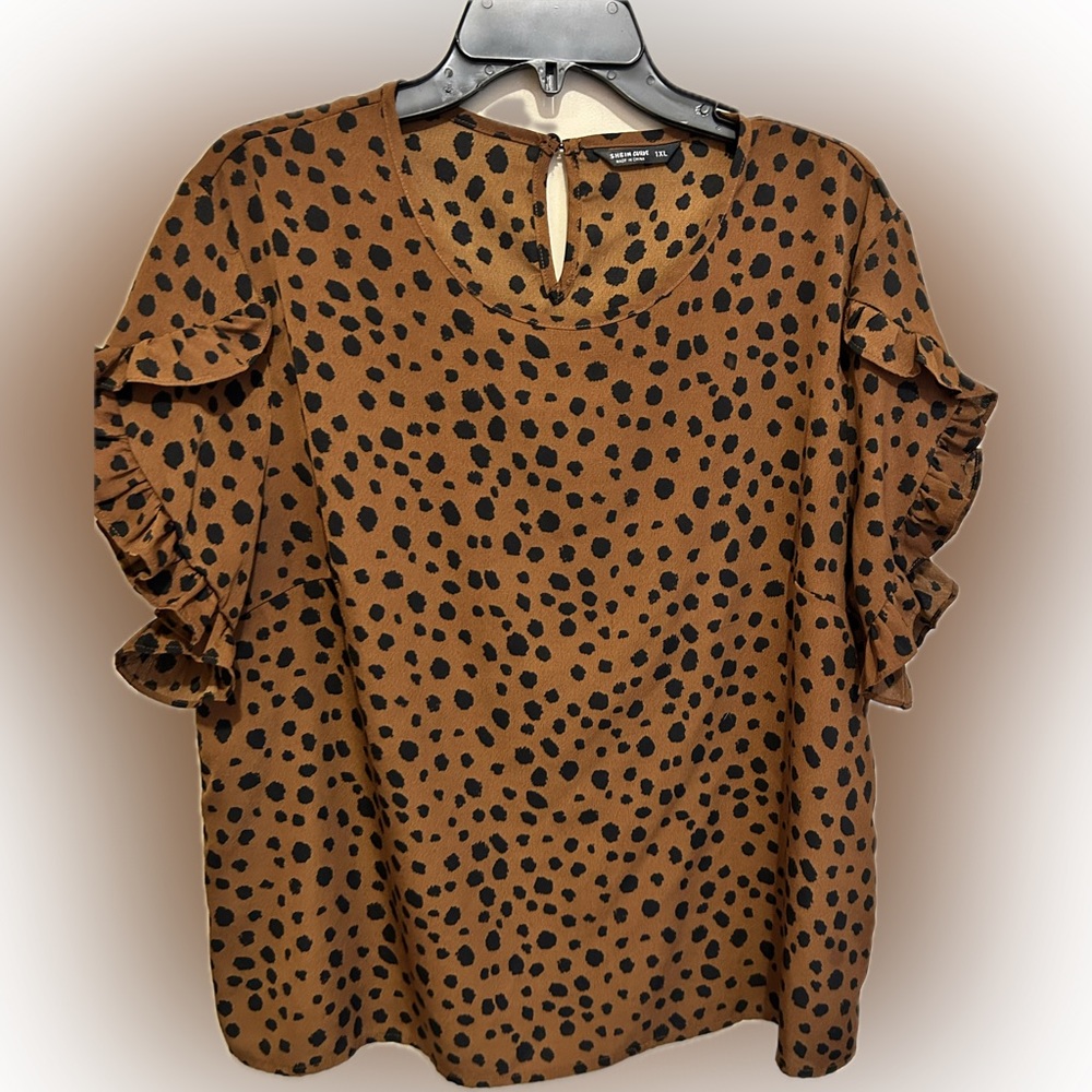 Shein Leopard Blouse with Ruffled Sleeves